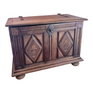 Early 20th Century Wooden Antique Chest With Skeleton Key For Sale