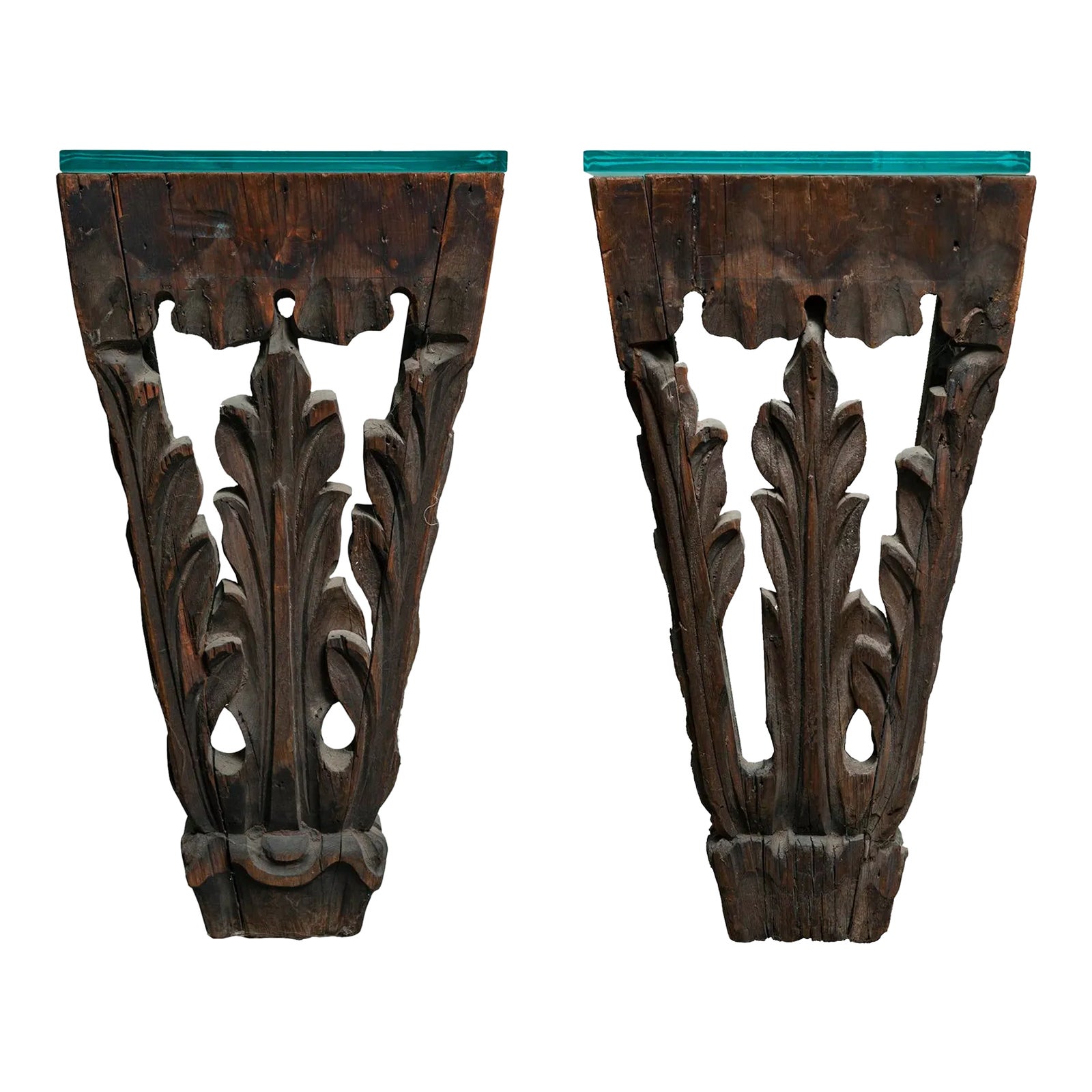 Early 20th Century Pair of Antique Hand Carved Wall Hung Side Tables ...
