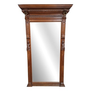 Antique Fireplace Mirror in Carved Oak, 1890s For Sale