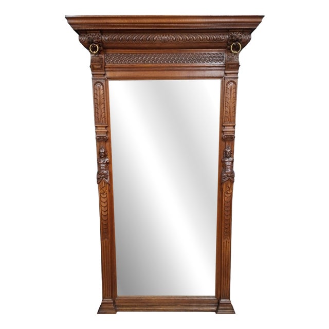 Antique Fireplace Mirror in Carved Oak, 1890s For Sale