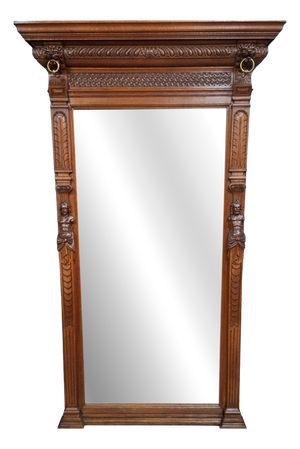 Antique Fireplace Mirror in Carved Oak, 1890s