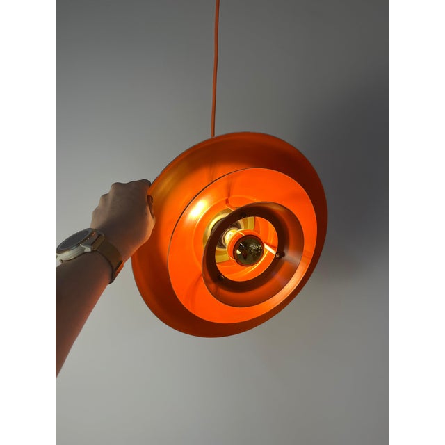 Metal Danish Gold Orange Slatted Lamp For Sale - Image 7 of 11