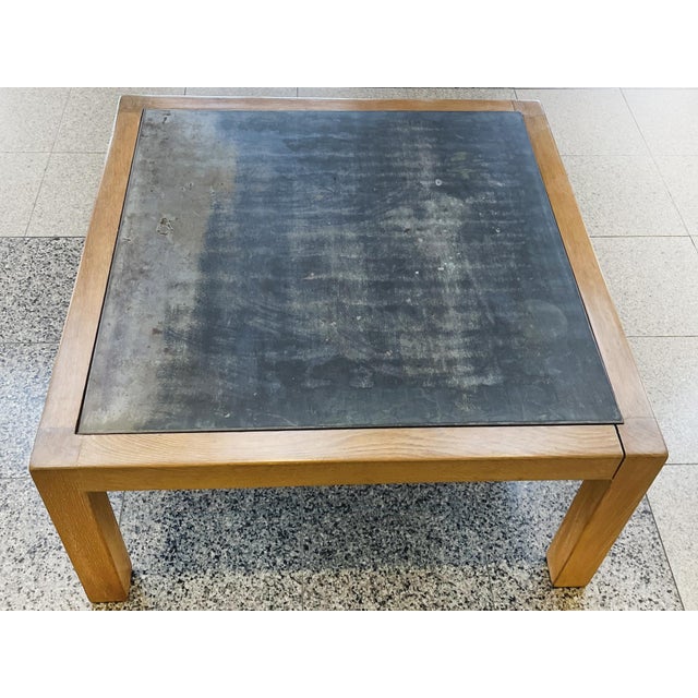 Late 20th Century Vintage Oak & Steel Top Square Coffee Table For Sale - Image 5 of 12