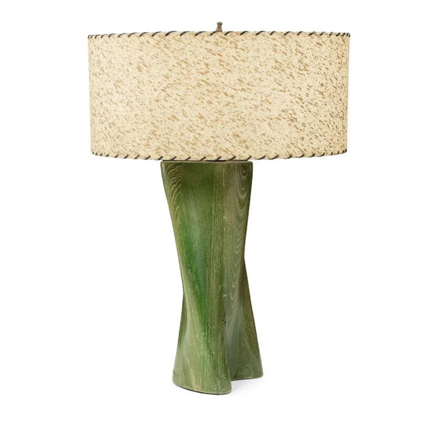 Modern Green-Dyed Carved Wood Table Lamp For Sale - Image 13 of 13