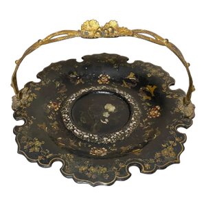 Antique 1800's Inlaid Mother of Pearl Bronze Paper Mache French Centerpiece Dish