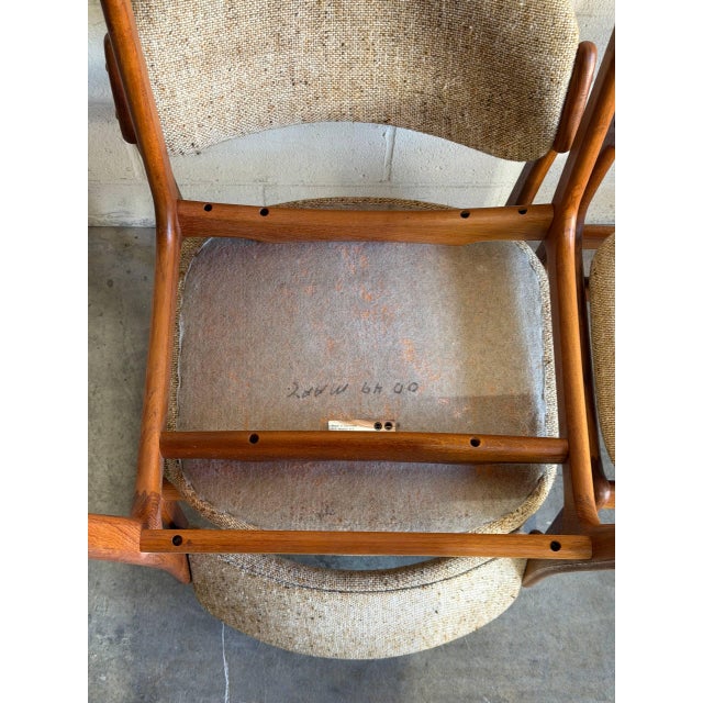 In Style of Erik Buch Model 49 Teak Dining Chairs Set of 4 Fabric Wooden Seating Denmark Mid-Century Modern 1960s For Sale - Image 9 of 11