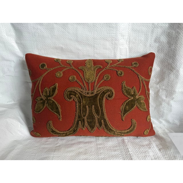 This museum-quality decorative pillow has been created from an authentic 18th Century Florentine velvet fragment featuring...