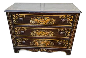 Antique Victorian Paint Decorated Cottage Pine 3 Drawer Chest