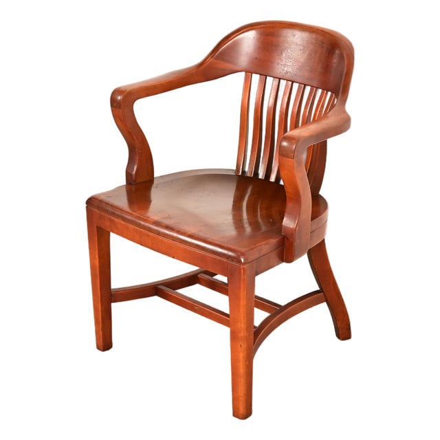B. L. Marble Chair Co. Antique Mission Arts & Crafts Walnut Banker's Chair, Circa 1910 For Sale