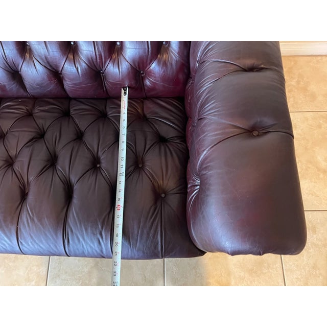 1990s Chesterfield Sofa Schafer Brothers Fine Leather Rolled Arms Tufted Seat Bordeaux For Sale - Image 12 of 15