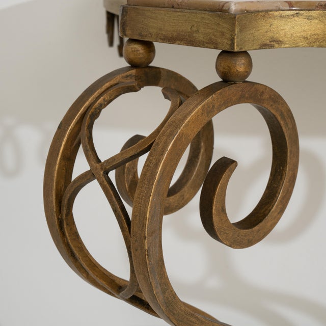 1920s Art Deco Wrought Iron Consola Table With Marble Top For Sale - Image 5 of 11