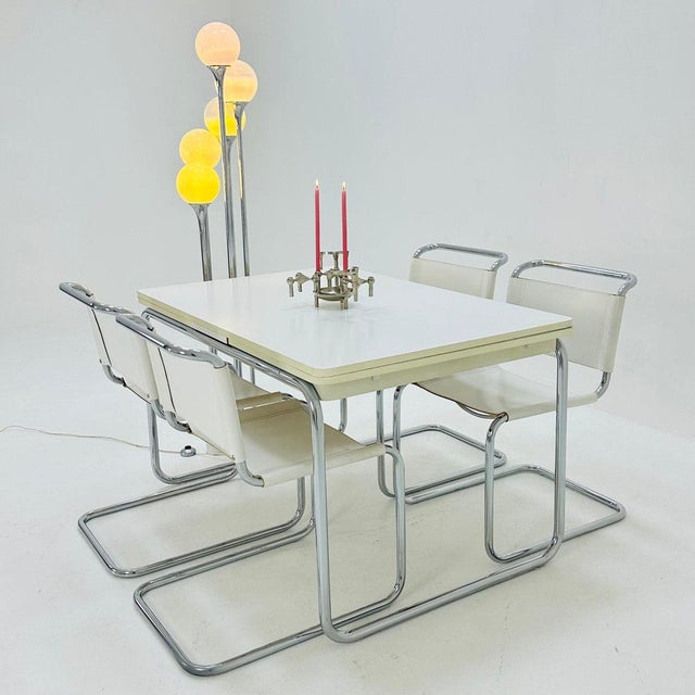 Mid-Century Bauhaus Dining Table in Tubular Chrome and Wood, 1980s For Sale - Image 9 of 11