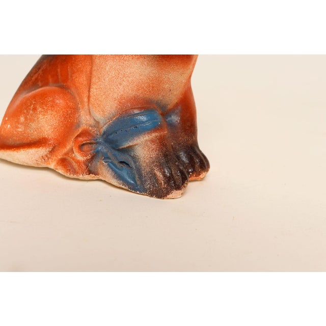 Vintage American Carved and Painted Chalkware Orange Puppy With Blue Bow Figurine For Sale - Image 10 of 10