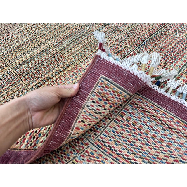 Multicolor Checkered Stripe Hand-Knotted Wool Rug - 5'10" X 8'2" For Sale - Image 11 of 13