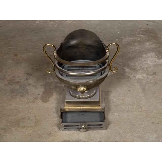 English Regency Style Coal Burner Fireplace Urn Grate with Brass Volutes For Sale - Image 10 of 12