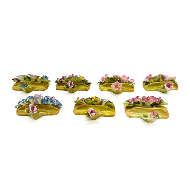 Antique European Dresden Hand-Decorated Floral Porcelain Place Card Holders, Set of 7 – Flower, Romantic / Victorian Revival For Sale In Houston - Image 6 of 18