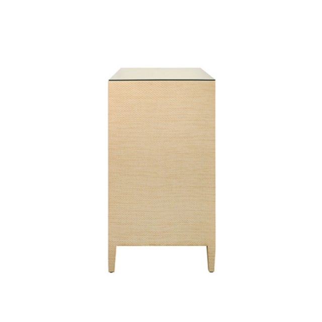 Worlds Away Matthew Izzo Home Carnegie Natural Grasscloth Seven Drawer Chest With Brass Knobs For Sale - Image 4 of 7