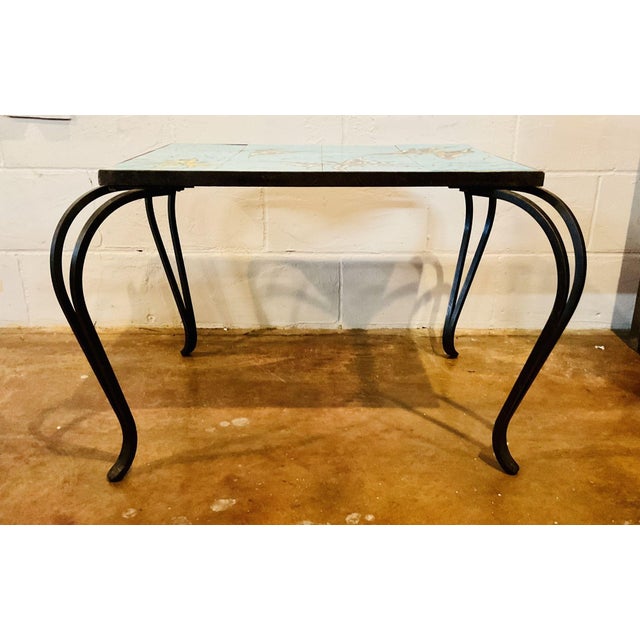 1960s Vallaruis, France Mid Century Butterfly Tile & Forged Iron Table For Sale - Image 5 of 5