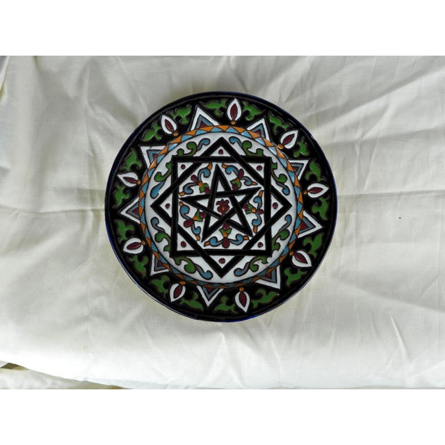 Mid 20th Century Mid-Century Moroccan Boho Polychromic Decorative Plate With Thick Enamel For Sale - Image 5 of 11