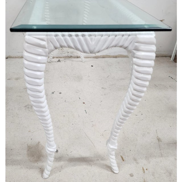 Wood Italian Glass Console Solid Wood Faux Rope For Sale - Image 7 of 10