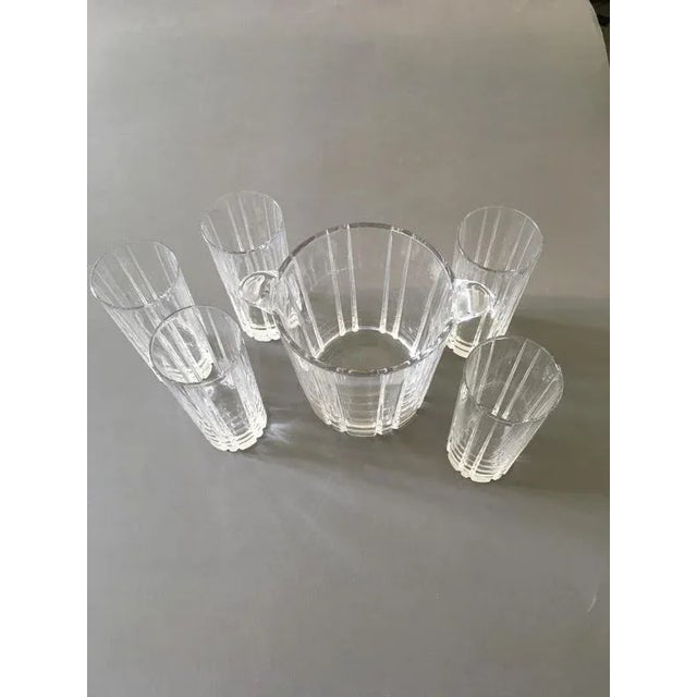 Post-Modern Clear Bar Glasses with Ice Bucket, Set of 6 For Sale - Image 13 of 17