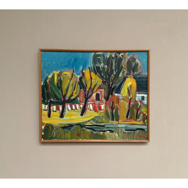 Original Swedish Oil on Canvas – “Behind the Trees” – Unidentified Artist – Signed – Vintage & Framed – 62 × 52 cm (24.4"...
