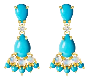 Nina Zhou Turquoise Moonstone Diamond Earrings in 14k Yellow Gold - a Pair
