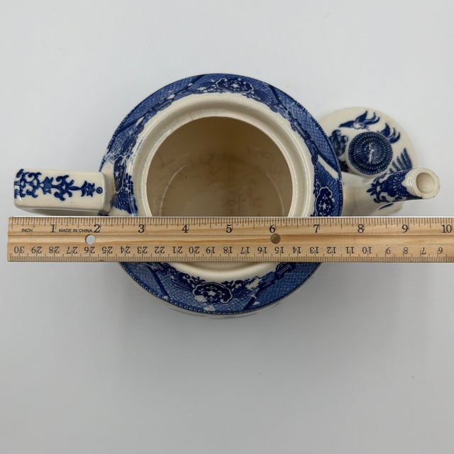Vintage Japanese Blue & White Willow Transferware Teapot For Sale - Image 10 of 12