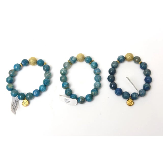 Set of 3 Jeweler Custom Made Beaded Blue Sapphire Agate Gold Ball Bracelets For Sale - Image 10 of 10