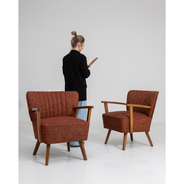Wood Pair Of Mid Century Modern Upholstered Armchairs For Sale - Image 7 of 14