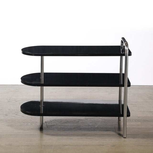 Black Art Deco Three-Tier Bullet Form Side Table, Model No 806 by Wolfgang Hoffman For Sale - Image 8 of 15