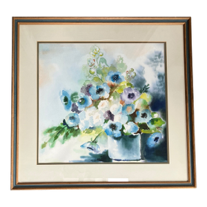 1970’s Original Large Impressionist Floral Still Life Watercolor Painting Original Frame