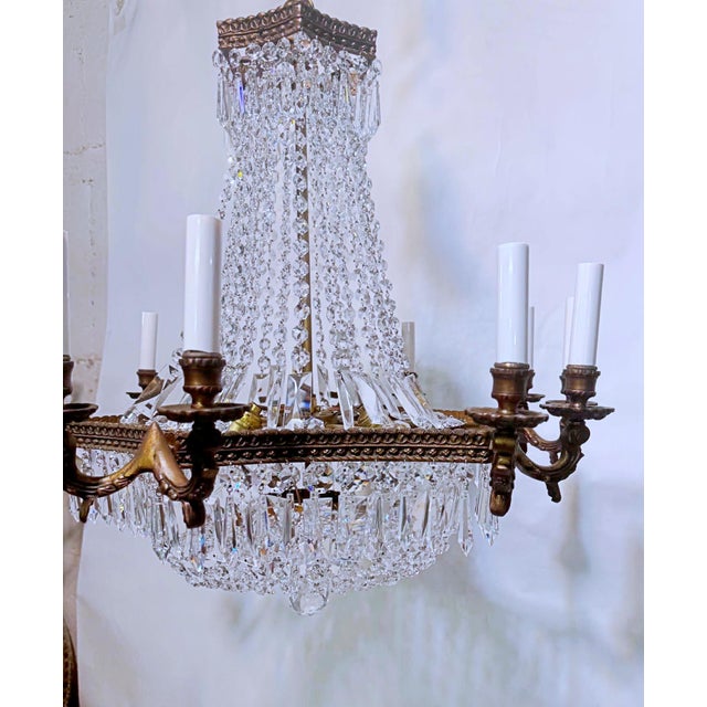 1920s Empire Brass Chandelier With a-Chain Crystals For Sale In New York - Image 6 of 16