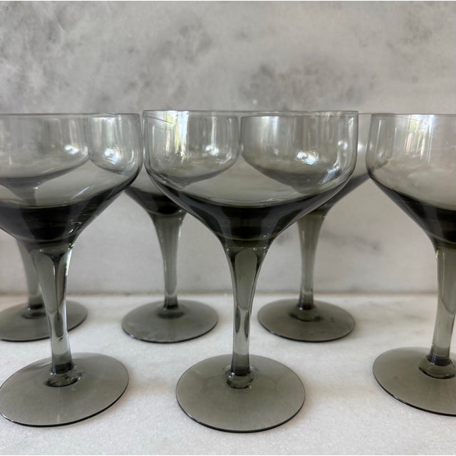 Orrefors Set of 6 Mid Century Orrefors Rhapsody Smoke Champagne Coups For Sale - Image 4 of 7