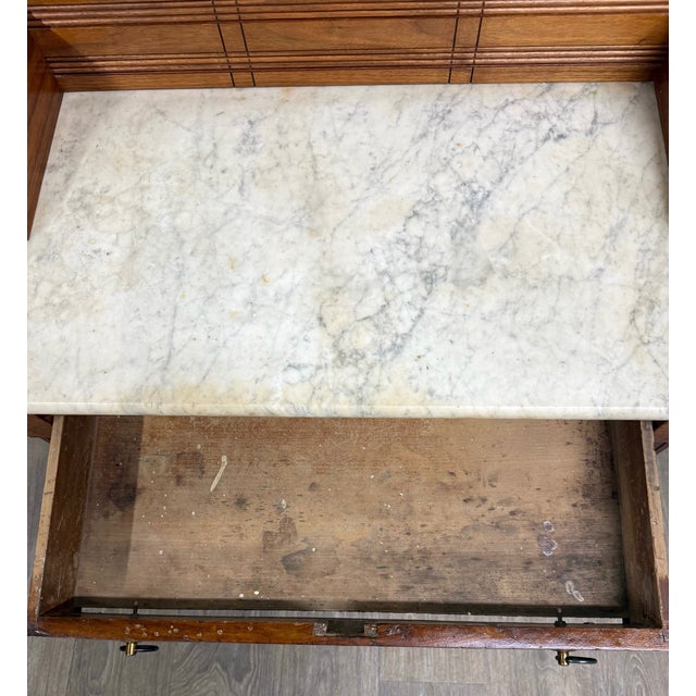 Antique Victorian Eastlake Style Walnut Marble Top Cabinet Commode Washstand For Sale - Image 10 of 12