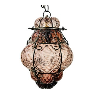 Vintage Murano Caged Filigrana Glass Lantern Attributed to Seguso, Amethyst Glass For Sale