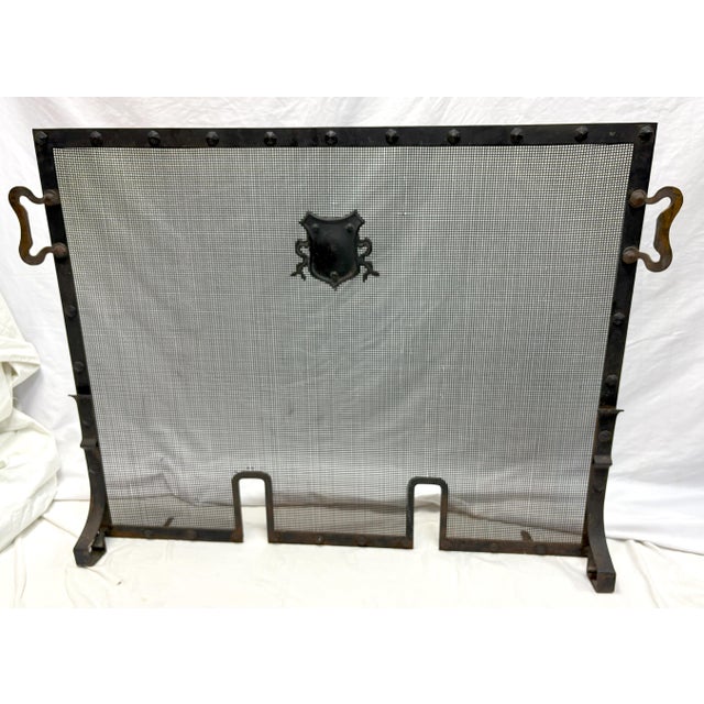 1920's Cahill Iron Works 3-Piece Cast Iron Fireplace Set With Andirons and Screen For Sale In West Palm - Image 6 of 18