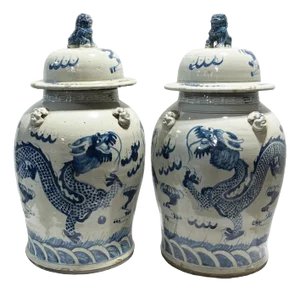 Large Chinoiserie Dragons Ginger Jars Set of Two 24" H