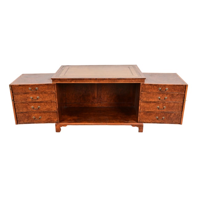 Antique English Regency Burl Wood Leather Top Metamorphic Wooton Desk, Circa 1860s For Sale