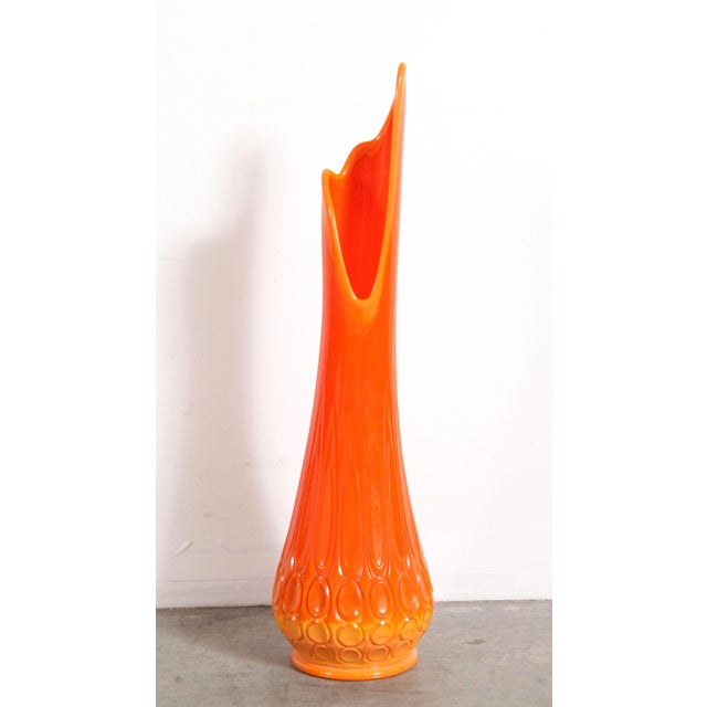 Large Mid Century Modern Orange Stretch Glass Vase Chairish