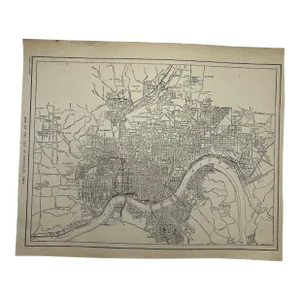 Antique 1920s Cincinnati Ohio City Map