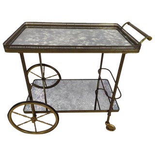 Golden Brass Serving Cart, 1950s For Sale