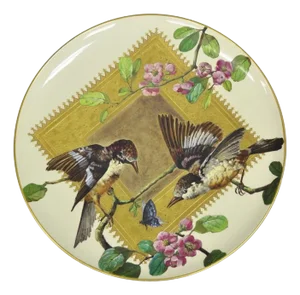 Antique Montereau B&Cie Faience French Porcelain Hand Painted Bird Charger Plate