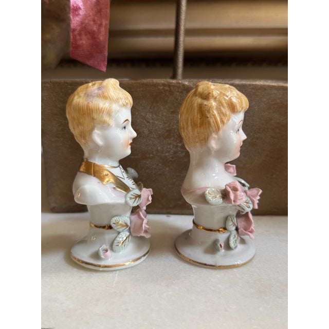 Vintage Figural Porcelain Salt & Pepper Shakers — Victorian-Style Couple For Sale - Image 4 of 8