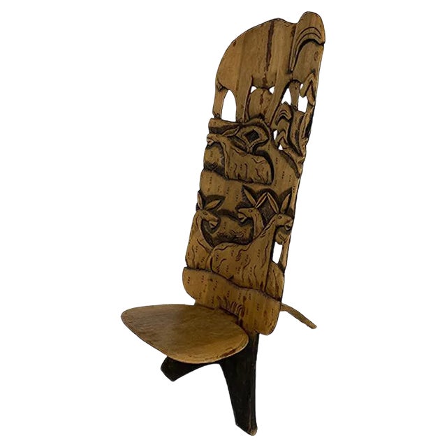 African Hand Carved Tribal Chair, 1960s For Sale