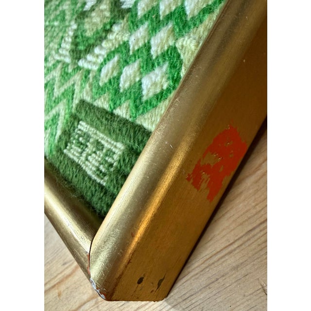Vintage 1976 Needlepoint Sampler in Shades of Green With Original Gold Frame, Artist Signed For Sale - Image 10 of 12