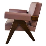 Italian Handcrafted Leather Armchair With Sculptural Oak Frame For Sale