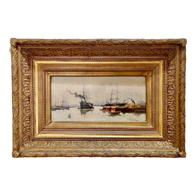 A. Michel / Eugène Galien Laloue, Port at Twilight, Oil on Board For Sale