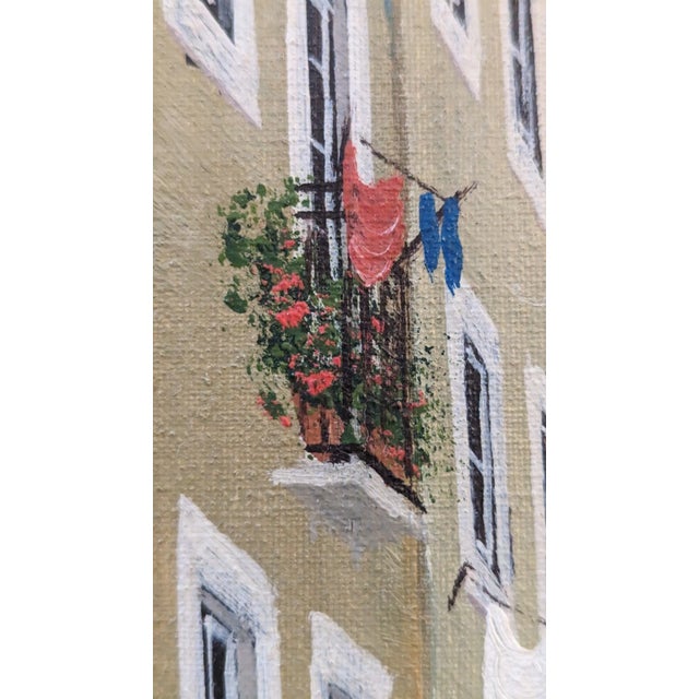 Yellow Mid 20th Century Framed Signed Painting on Canvas. Girl on Lisbon Alfama Street by Antonio M Paulino For Sale - Image 8 of 15