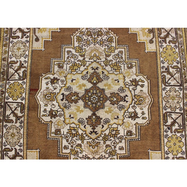 Mid 20th Century Vintage Turkish Oushak Rug in Warm Brown, Ivory, and Golden Yellow Tones For Sale - Image 5 of 8